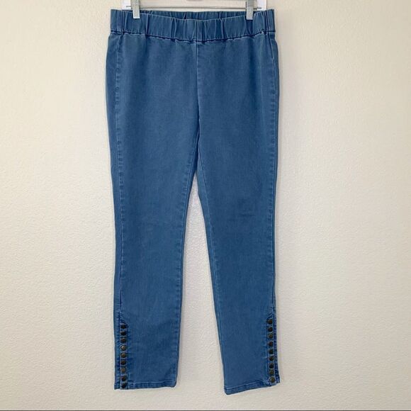 Soft Surroundings Blue Snap Up Ankle Leggings - Picture 2 of 14